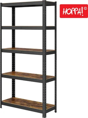 Productafbeelding van Hoppa! | Boekenrek met drie poten | 5 planken | Industriële stijl, zwart frame, bruin