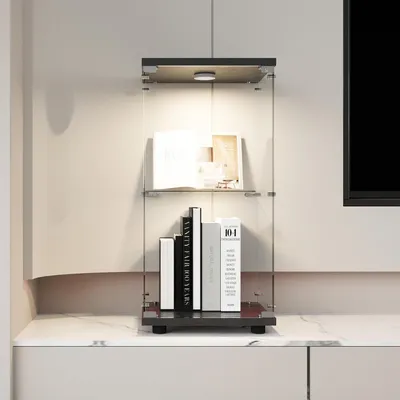 Obrázek produktu pro Vitrína s LED osvětlením, 2 patra, rozměry 86 x 40 x 37 cm, černá barva