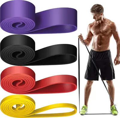 Produktbild von 4er Fitnessband Gymnastikband Widerstandsbänder Fitness Band Set Trainings Gummiband Lila+Rot+Schwarz+Gelb Fitness Band