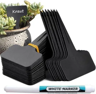 Produktbild von 200Stk Plastik pflanzschilder fš¹r draussen wetterfest 6 * 10cm,Kunststoff Stecketiketten Pflanzenschilder zum Beschriften und Stift,kr?uter schilder etiketten pflanzen (Schwarz)
