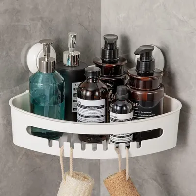 Produktbild von Duschregal mit Saugnapf, klebriges Duschregal für die Ecke, belastbar bis 10 kg, ohne Bohren, wasserdichtes Duschregal für Bad und Küche