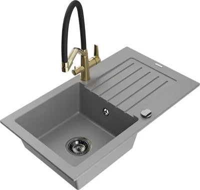 Produktbild von Mexen Pablo 1 Becken-Granitspüle mit Abtropffläche und Mischbatterie Duo, Grau - 6510-71-671701-57-B