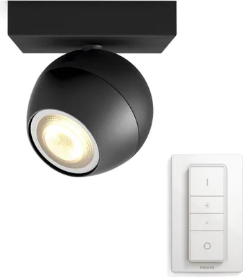 Produktbild von Philips LED Strahler Buckram Hue White Ambiance Schwarz 5,5W GU10 250lm 2200-6500K Dimmbar App Amazon Alexa mit Dimmschalter