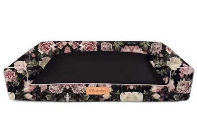 Image de Lit pour chien Dogeste 118x78 cm taille XXL – noir avec motif roses
