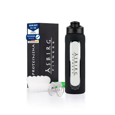 Produktbild von Asbirg | Glas Protein Shaker 700ml – BPA-frei, auslaufsicher & robust – Eiweiß Shaker aus Borosilikatglas – Trinkflasche für Fitness & Sport