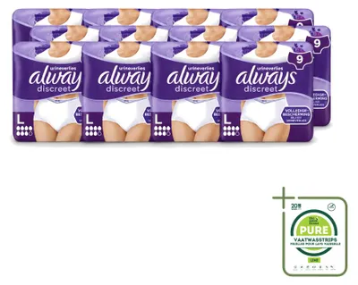 Image de 12 culottes absorbantes pour l'incontinence, marque Always Discreet, taille L, pack de 12