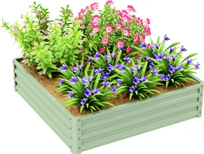 Obrázek produktu pro Vyvýšený záhon Outsunny, květinový truhlík, zeleninový záhon, truhlík na sázení, bylinkový záhon pro zahradu, terasu, balkon, ocel, zelený, 120 x 120 x 30 cm
