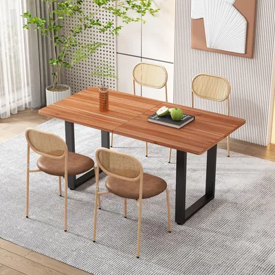 Produktbild von 6er set Esszimmerstuhl, moderner, einfacher Freizeitstuhl mit vier Stützbeinen aus Metall, Rattan-Freizeitstuhl, Wohnzimmer- und Schlafzimmerstuhl, Braun Brown