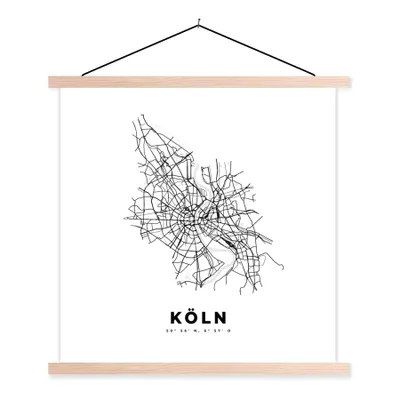 Produktbild von MuchoWow® Textilposter Karte - Köln - Schwarz-Weiß - Stadtplan 60x60 cm mit holzfarbenen Rahmen - Wanddekoration