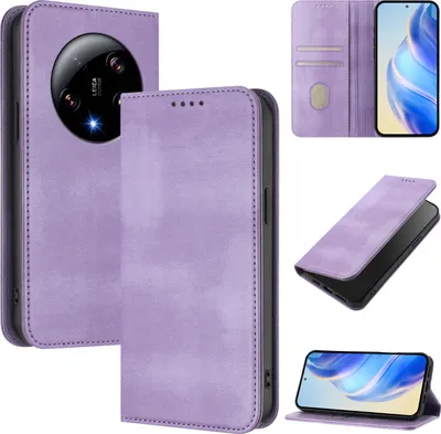 Produktbild von Handyhülle für Xiaomi 13 Ultra, Vintage Leder RFID Schutz Kartenfach Standfunktion Magnetische Klapphülle Violett
