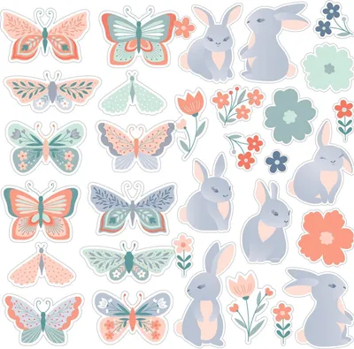Image de Set d'autocollants lapins / papillons