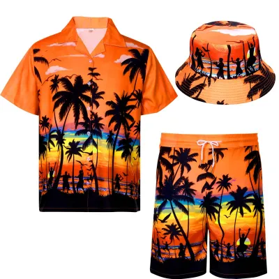 Productafbeelding van Omgoods - Heren Hawaiian Shirt Set met Korte Mouwen en Shorts