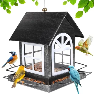 Produktbild von Vogelfutterhaus Vogelhaus Futterstation - Zum Aufhängen - Metall - 14,5 x 18,5 x 23 cm - Schwarz