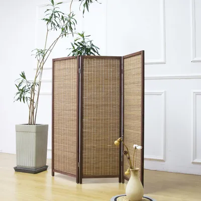 3-teiliger Bambus-Raumteiler, braun, 120x117 cm