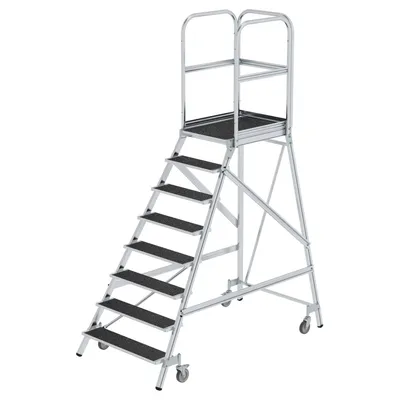 Produktbild von Günzburger Steigtechnik Podesttreppe einseitig begehbar mit Federrollen Korundbeschichtung R13 8 Stufen - 054108