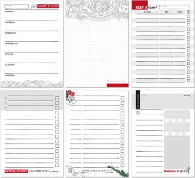 Produktbild von Sechs A6 Planer Notizblöcke - Wochenplaner, To-Do-Liste, Punktraster für Notizen, Einkaufsliste, Putzplan, Habit-Tracker | 50 Blatt je Block für jegliche Termine & Aufgaben