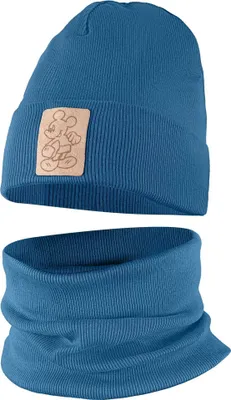 Produktbild von Jungen Kinder Beanie Mütze Schlauchschal Set Frühling Herbst Winter Übergang 48-50 Denim Pastell