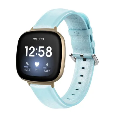 Produktbild von BStrap Leather Lux Armband für Fitbit Versa 3, light blue