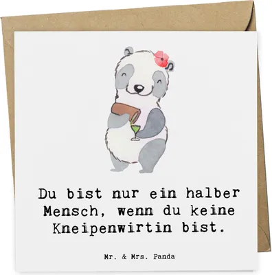 Produktbild von Mr. & Mrs. Panda Grußkarte Kneipenwirtin Herz - Weiß - Geschenk, Lustig, Gaststätte, doppelkarte, Bar, Glückwunschkarte, Klappkarte, Kneipe, faltkarte, anlasskarte