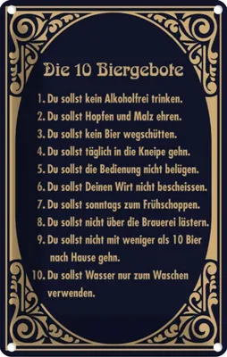 Produktbild von vianmo Blechschild 30x20 cm Alkohol 10 Biergebote Bier Spruch Zitat
