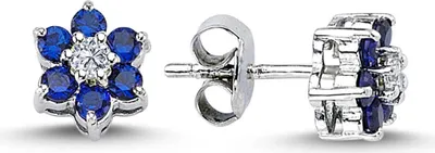 Produktbild von Diamant Saphir Gänseblümchen Ohrringe 14 Karat 585 er Weißgold