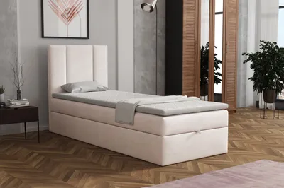 Produktbild von MR GROUP Boxspringbett Alta 90 x 200 cm Kinderbett, Jugendbett, Einzelbetten, Bett mit Stauraum, Polsterbett Matratze Topper H3 Schlafzimmer, beige