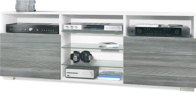 Produktbild von Vladon TV-Board Granada, Lowboard mit 2 Türen und 6 offenen Fächern, Korpus Weiß matt, Fronten in Avola-Anthrazit (146 x 54 x 35 cm)