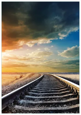 Produktbild von Wallario Premium Glasbild, freischwebende Optik, kräftige Farben, Größe 100 x 70 cm Motiv Bahnschienen ins Ungewisse