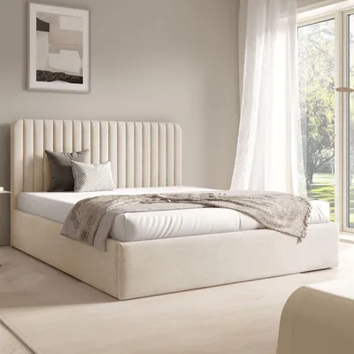Produktbild von FURNISTAR Polster BEA II mit kasten 140x200|Doppel mit Stauraum und Lattenrost|Boxspring-Optik|ohne Matratze|Schlafzimmer - Creme