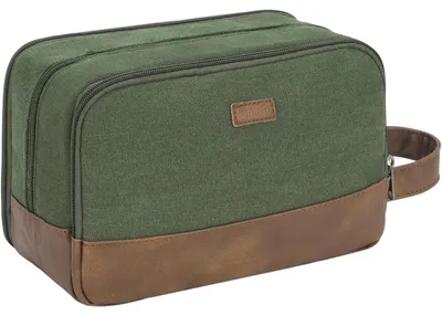 Productafbeelding van Herentassen, reistas, dubbele toilettas, canvas, scheergerei, groen
