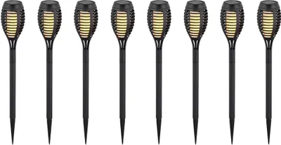 Produktbild von 8er Set LED Solarleuchten, schwarz, Feuereffekt, H 50 cm