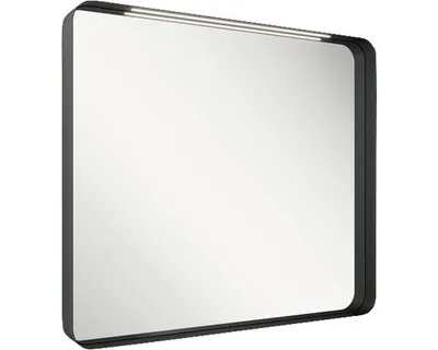 Image de Miroir de salle de bains avec éclairage RAVAK Strip 90 x 70 cm dans un cadre noir X000001572