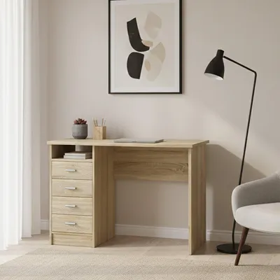 Produktbild von Schreibtisch Appollo, Mehrzweckschreibtisch, Bürotisch für PC, Eckschreibtisch, 110x49 h76 cm, Eiche