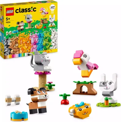 Produktbild von LEGO Classic Kreative Tiere, Box mit bunten Steinen, Baue Spielzeug-Tierfiguren aus Bausteinen wie Hund, Katze, Hase, Hamster und Vogel, Konstruktionsspielzeug für Jungs und Mädchen ab 5 Jahren 11034