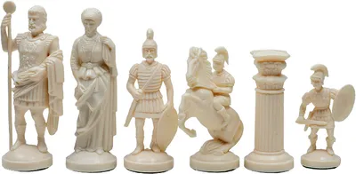 Produktbild von Schachfiguren im Stil des Römischen Reiches, creme und schwarz (König 98 mm)