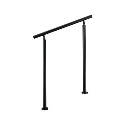 A black metal handrail for stairs, shown against a white background.