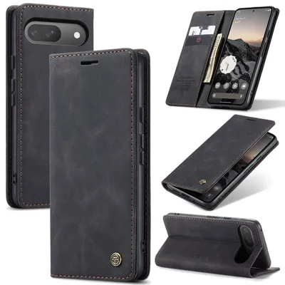 Produktbild von Hülle für Google Pixel 10 / Pixel 10 Pro Retro Kunstledertasche mit Standfunktion Schutzhülle Schwarz
