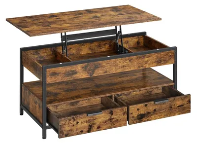 Produktbild von Verstellbarer Vintage-Couchtisch braun-schwarz – Spanplatte und Stahl – 50 x 100 cm – 48–63 cm