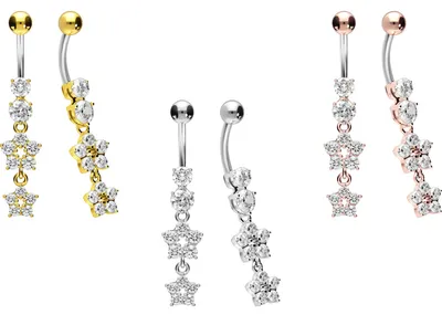 Produktbild von Bauchnabelpiercing Titan Bananabell mit 925er Silber-Design 2 KRISTALLBLUMEN