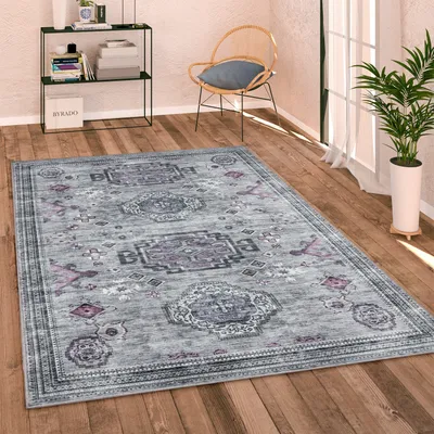 Produktbild von Teppich Wohnzimmer Flachgewebe Vintage Orient Ornamente Bordüre Waschbar Grösse 120x160 cm