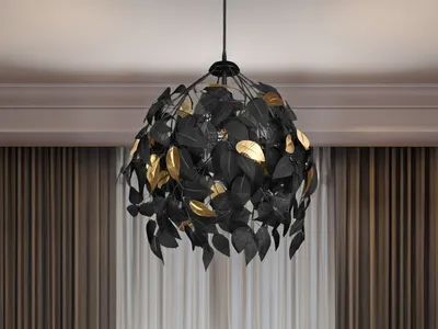 Image de Suspension LEAVY noir et or 1xE27x28W en métal, dimensions : 150x38x38 cm, IP20, RL