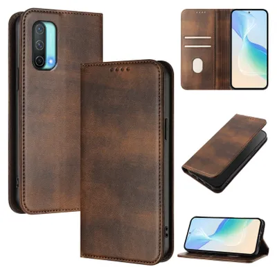 Image de Etui pour OnePlus Nord CE 5G, étui en cuir vintage avec protection RFID, fentes pour cartes, support Marron