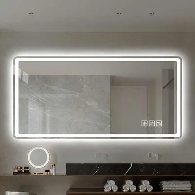 Produktbild von 60x100 cm Rahmenloser LED Badespiegel – Mattierte Frontbeleuchtung, Anti-Beschlag, 3 Lichtfarben, Dimmbar, Memory-Funktion – IP44, Horizontal & Vertikal