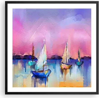 Produktbild von Gerahmtes Poster - Schwarzer Rahmen - Segelboot See - 60x60 cm - Wand Bild - Wanddeko - Wandbilder - Kunstposter - Wandposter - Bilderrahmen - Bilder - Kunstdruck - Wandbild - P2BAC60x60-4099