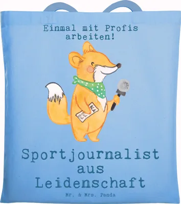 Produktbild von Mr. & Mrs. Panda Tote Bag Sportjournalist Leidenschaft - Sky Blue - Geschenk, Schultasche, Lustig, Shopping Tasche, Witzig, Spruch, Ausbildung, Unitasche, Journalist