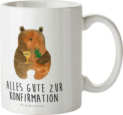 Produktbild von Mr. & Mrs. Panda Plastikbecher Bär Konfirmation - Weiß - Geschenk, Pott, Schulkind Tasse, Gottesdienst, Mehrwegbecher, Kirche, Kinderbecher, Teddy, Trinklernbecher