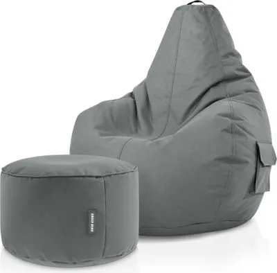Produktbild von Green Bean® Sitzsack mit Rückenlehne + Hocker "Cozy+Stay" 80x70x90cm - Gaming Chair mit 230L EPS Perlen Füllung - Grau