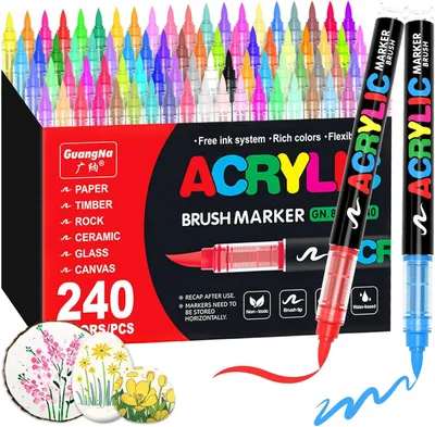 Produktbild von GuangNa 240 Farben Acrylmarker Set, Brush Tip Acrylstifte für Steine, Glas, Keramik, Leinwand, Wasserfest Schnelltrocknend