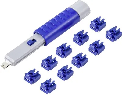 Produktbild von Renkforce RJ45 LAN Port Schloss RF-4695234 10er Set Silber-Blau inkl. 1 Schlüssel RF-4695234