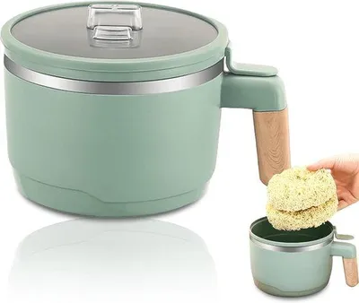 Produktbild von Ramen-Eintopf-Bowl mit Deckel 1000ML, 304 Edelstahl, Antislip, Hitzebeständig, mit Löffeln, Gabeln, Essstäbchen